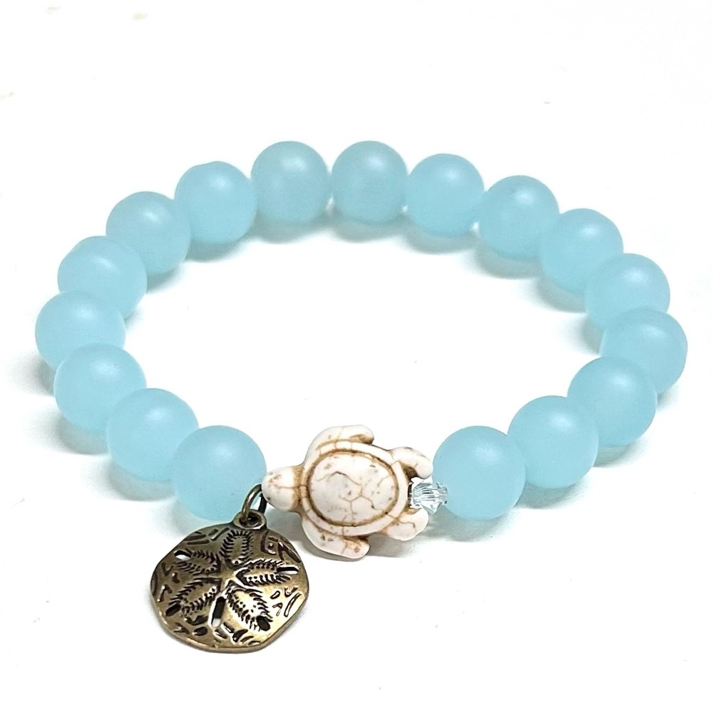 Sea Turtle Stretch Bracelet with Sand Dollar Charm